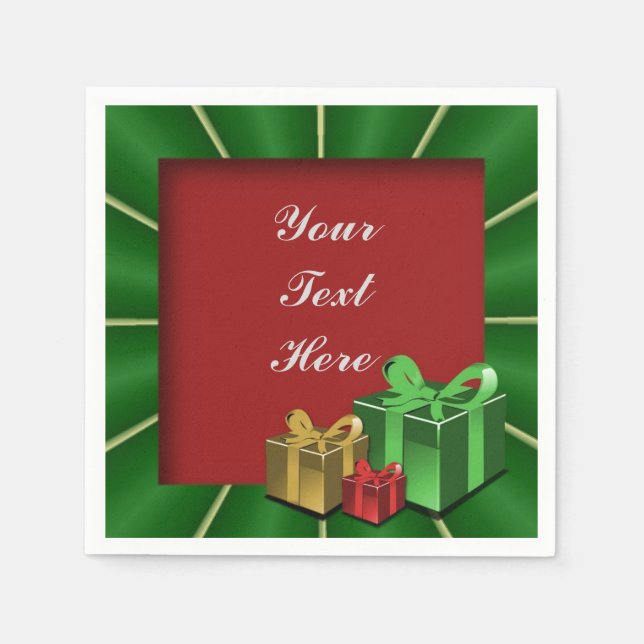 Servilleta De Papel Oro verde y Navidades rojos Cuadros Napkins (Anverso)