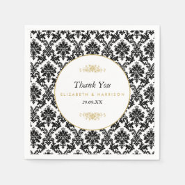 Servilleta De Papel Oro vintage, matrimonio Damasco blanco y negro