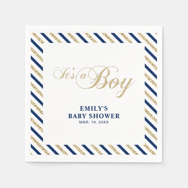 Servilleta De Papel Oro y marina | Napkin de papel Baby Shower de Chic (Anverso)