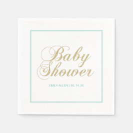 Servilleta De Papel Oro y menta | Napkin de papel Baby Shower de Chico