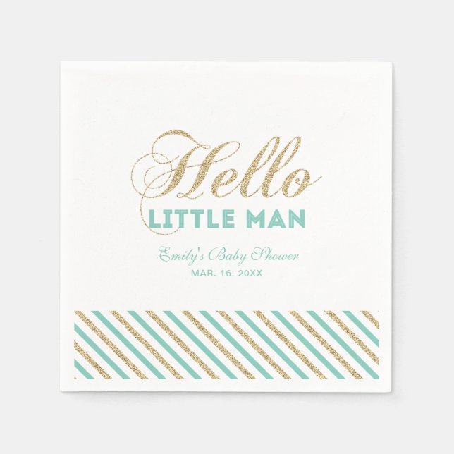 Servilleta De Papel Oro y menta | Napkin de papel Baby Shower de Chico (Anverso)