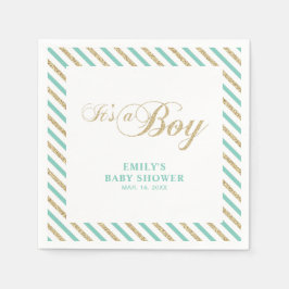 Servilleta De Papel Oro y menta | Napkin de papel Baby Shower de Chico