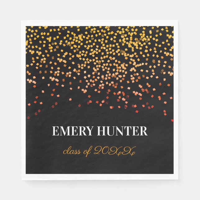 Servilleta De Papel Oro y Naranja Purpurina dispersos (Anverso)