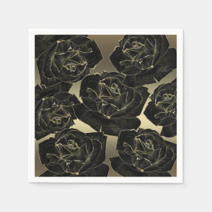 Servilleta De Papel Oro y Rosa Negra Glam Elegante Clásico Chic Fiesta