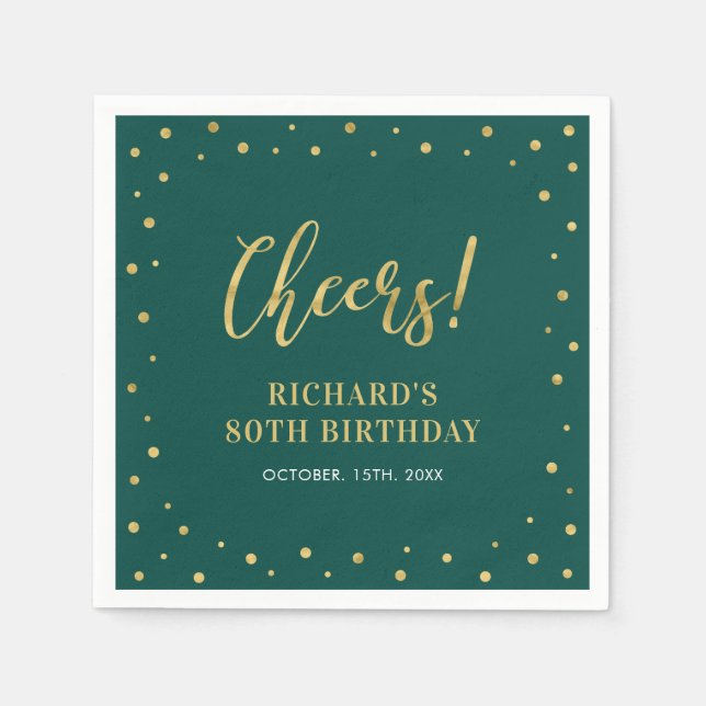 Servilleta De Papel Oro y verde | Elegante fiesta de cumpleaños para a (Anverso)