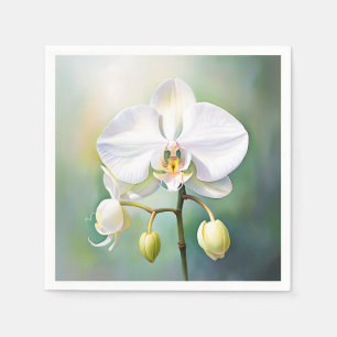 Servilleta De Papel Orquídea blanca de color de agua con Petelitos Del