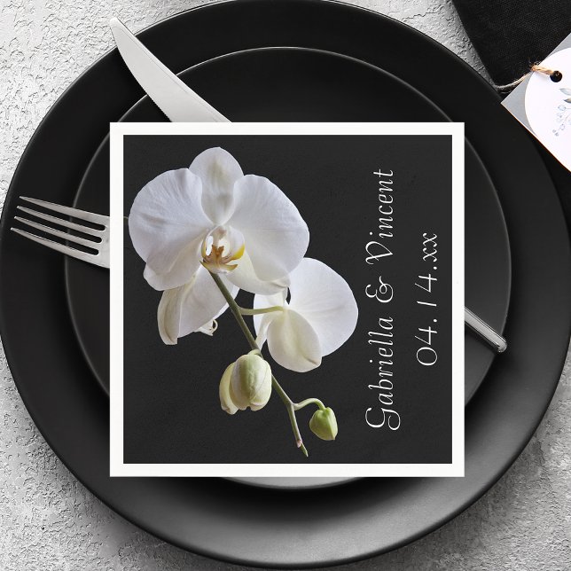 Servilleta De Papel Orquídea blanca sobre el Boda negro (Subido por el creador)