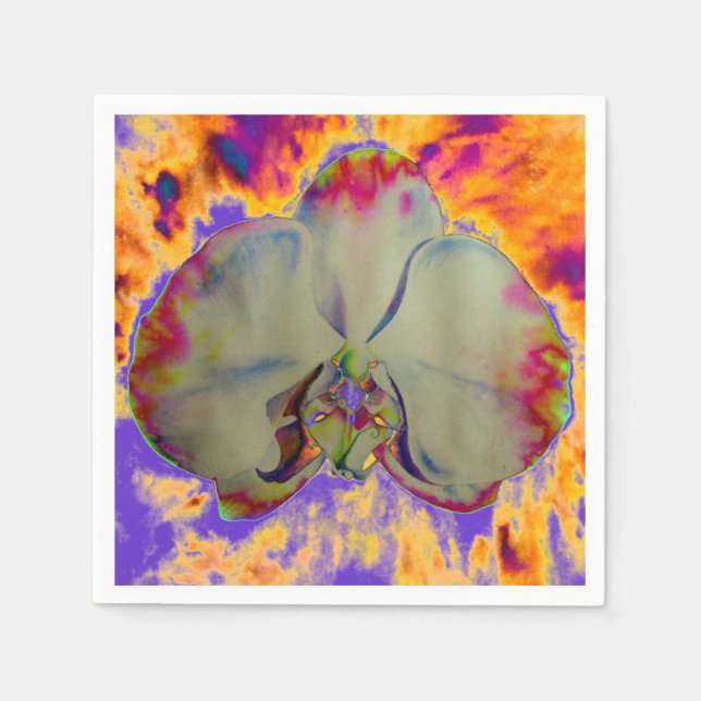 Servilleta De Papel Orquídea de fuego, acuarela abstracta floral (Anverso)