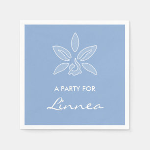 Servilleta De Papel Orquídea Elegante Flor Azul Claro Simple Con Nombr