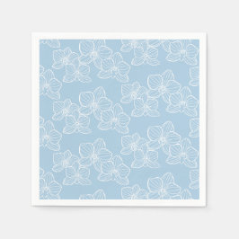 Servilleta De Papel Orquídea lineal | Floral botánico chic cielo azul