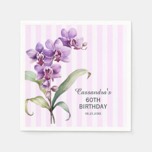 Servilleta De Papel Orquídea Púrpura Moderna Tiras Floral 60 cumpleaño