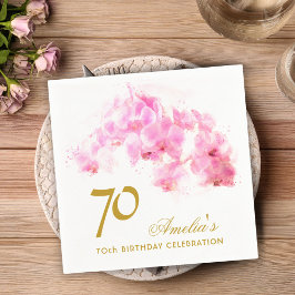 Servilleta De Papel Orquídea Rosa Acuarela Dorada Purpurina 70 cumplea