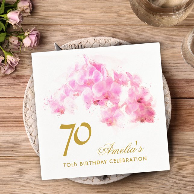 Servilleta De Papel Orquídea Rosa Acuarela Dorada Purpurina 70 cumplea (Subido por el creador)
