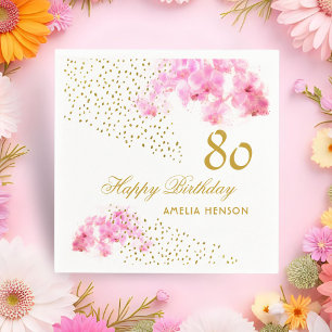 Servilleta De Papel Orquídea Rosa Acuarela Dorada Purpurina 80 cumplea