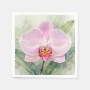 Servilleta De Papel Orquídea Rosa Elegante Botánica Floral Acuarela