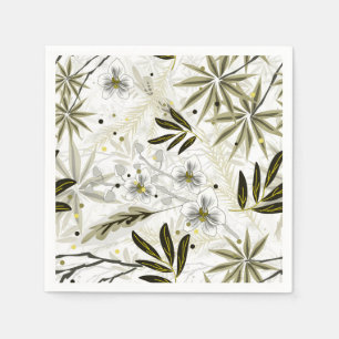 Servilleta De Papel orquídeas blancas con hojas tropicales de oliva