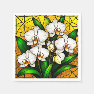 Servilleta De Papel Orquídeas Blancas de Vidrio Teñido Elegantes