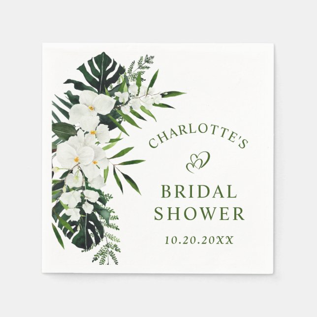 Servilleta De Papel Orquídeas Blancas Elegantes Ducha de Novia Bohemia (Anverso)