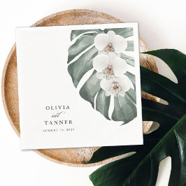 Servilleta De Papel Orquídeas blancas en el Boda tropical de Monstera