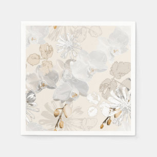 Servilleta De Papel orquídeas blancas en una crema clara
