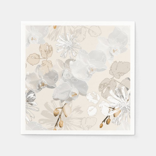 Servilleta De Papel orquídeas blancas en una crema clara (Anverso)
