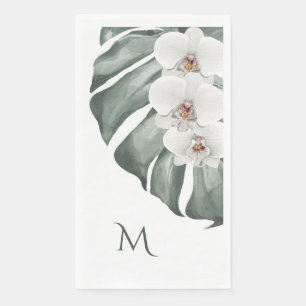 Servilleta De Papel Orquídeas blancas tropicales con monograma inicial