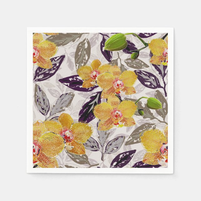 Servilleta De Papel orquídeas naranjas amarillas. (Anverso)