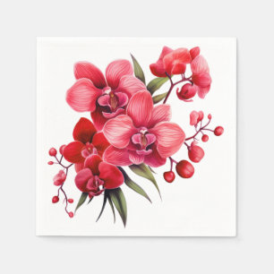 Servilleta De Papel Orquídeas Rojas Boda Roja y Blanca