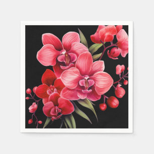 Servilleta De Papel Orquídeas Rojas Boda Roja y Negra