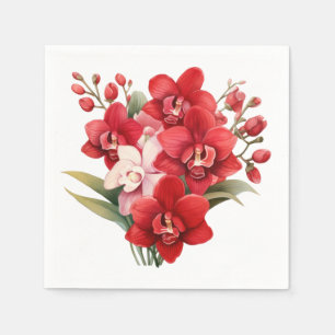 Servilleta De Papel Orquídeas Rojas Bodas de Rojo y Blanco