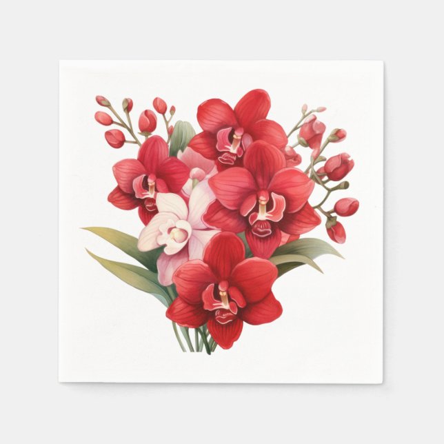 Servilleta De Papel Orquídeas Rojas Bodas de Rojo y Blanco (Anverso)