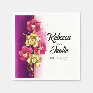 Servilleta De Papel Orquídeas rosadas Doradas Floral Boho moderno