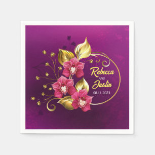 Servilleta De Papel Orquídeas rosadas Doradas Floral Boho moderno