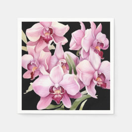 Servilleta De Papel Orquídeas rosadas y boda negra