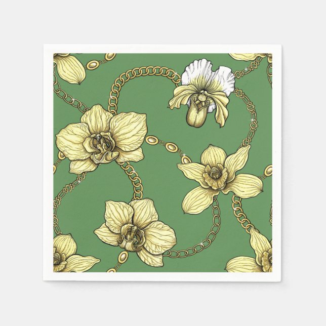 Servilleta De Papel Orquídeas y cadenas, amarillas y kellanas (Anverso)