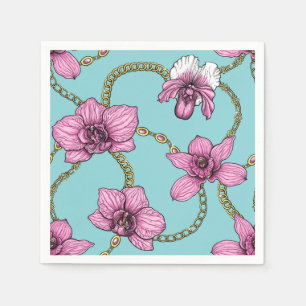 Servilleta De Papel orquídeas y cadenas, rosa y azul