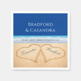 Servilleta De Papel Oscuro Blue Beach Wedding 2 corazones en la arena