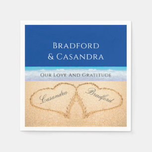 Servilleta De Papel Oscuro Blue Beach Wedding 2 corazones en la arena