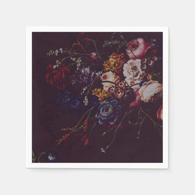 Servilleta De Papel Oscuro elegante Burgundy Moody Floral (Anverso)