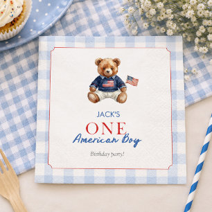 Servilleta De Papel Osito de peluche americano elegante azul a cuadros