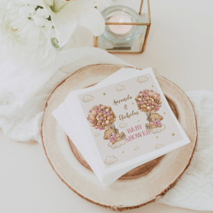 Servilleta De Papel Osito Lindo Gemelas Niñas Ducha Rosa