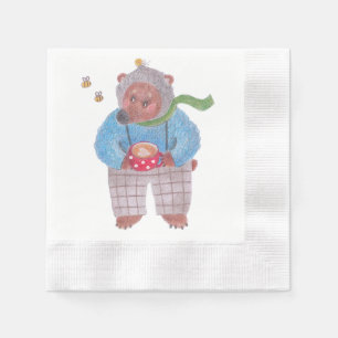 Servilleta De Papel Oso, abejas y capuchino
