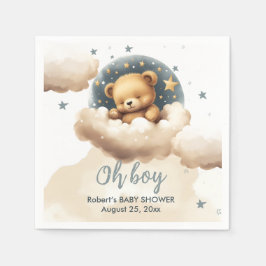 Servilleta De Papel Oso azul sobre la invitación a la ducha de bebé en