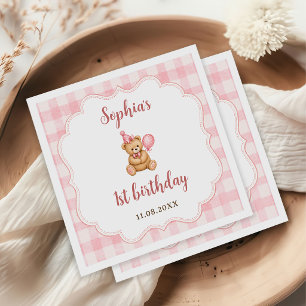 Servilleta De Papel Oso Beary cumpleaños 1 año globo rosa