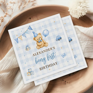 Servilleta De Papel Oso Beary cumpleaños azul globo