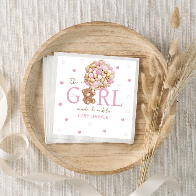 Servilleta De Papel Oso Boho Mínimo Con Globos Rosa  (Subido por el creador)