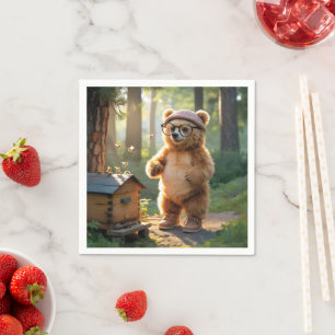 Servilleta De Papel Oso caprichoso apicultor en un bosque soleado