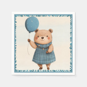 Servilleta De Papel Oso chica con vestido azul y globo