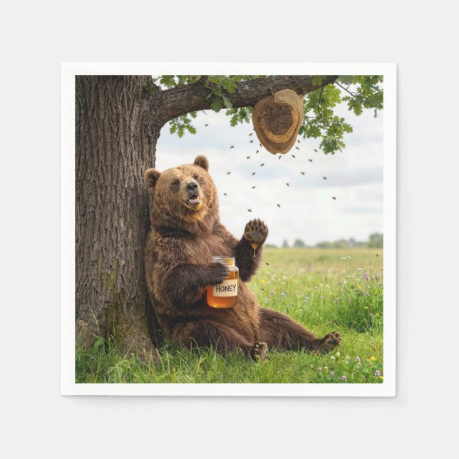 Servilleta De Papel Oso con un tarro de miel (Anverso)