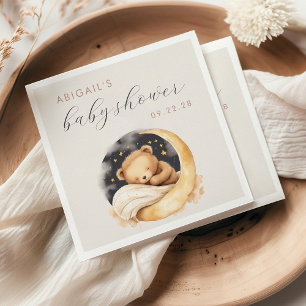 Servilleta De Papel Oso de Acuarela Adorable Sobre la Luna Baby Shower